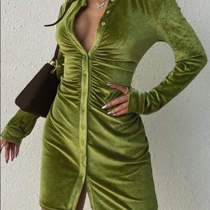 Green velvet mini dress
